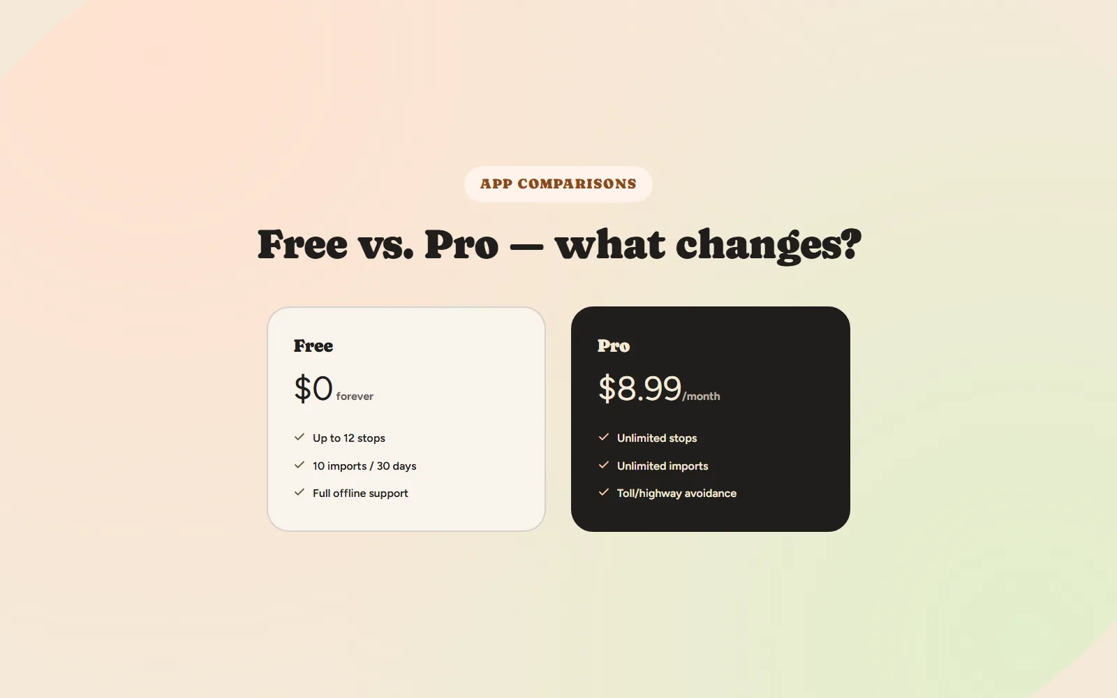 Comparison of free and paid route planner app features